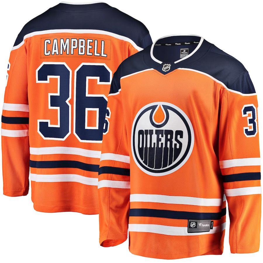 Men Edmonton Oilers 36 Jack Campbell Fanatics Branded Orange Home Breakaway Player NHL Jersey